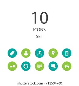 Set Of 10 Systematization Icons Set.Collection Of Globe, Wagon, Conveyor And Other Elements.