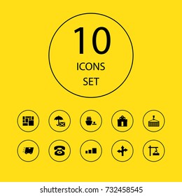 Set Of 10 Systematization Icons Set.Collection Of Guidepost, Loading, Ship And Other Elements.