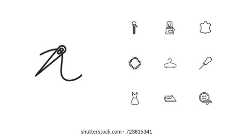 Set Of 10 Tailor Outline Icons Set.Collection Of Hanger, Iron, Dress And Other Elements.