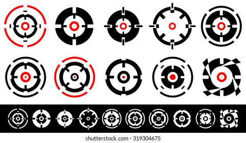 Set of 10 target marks, cross-hairs, reticle shapes.