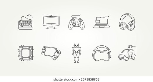 conjunto de 10 tecnologías e innovaciones diseño de Ilustración vectorial de logotipo de icono de arte de línea. IA moderna simple, realidad virtual, robótica, concepto de icono de Paquete informático