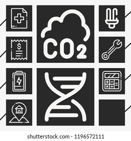 Set of 10 technology outline icons such as battery status, calculator, gps, wrench, add button, bill, pliers, lamp, gmo