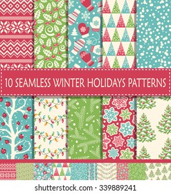 Set Of 10 Ten Bright Fun Christmas Winter Holidays Patterns