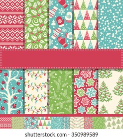 Set of 10 Ten Seamless Bright Fun Christmas Winter Holidays Patterns