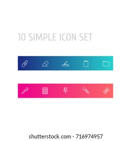 Set Of 10 Tools Outline Icons Set.Collection Of Eraser, Portfolio, Pushpin And Other Elements.