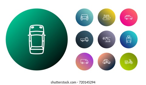 Set Of 10 Traffic Outline Icons Set.Collection Of Top, Front View, Van And Other Elements.