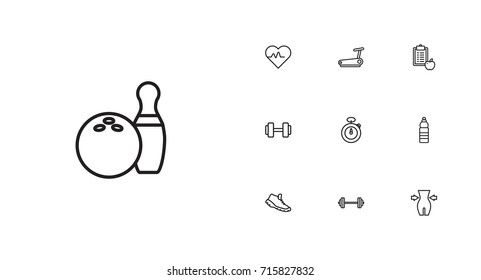 Set Of 10 Training Outline Icons Set.Collection Of Barbell, Pulse, Stopwatch And Other Elements.