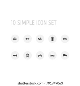 Set Of 10 Transport Icons Set.Collection Of Side View, Lorry, Streetcar And Other Elements.