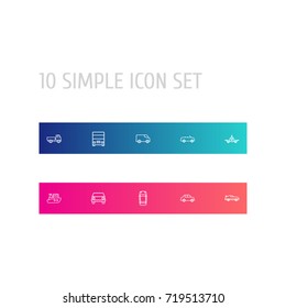 Set Of 10 Transport Outline Icons Set.Collection Of Front View, Car, Cabriolet And Other Elements.