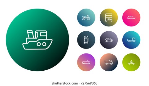 Set Of 10 Transport Outline Icons Set.Collection Of Ship, Van, Motorcycle And Other Elements.