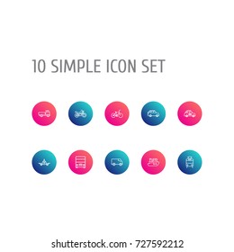 Set Of 10 Transport Outline Icons Set.Collection Of Truck, Suv, Ship And Other Elements.
