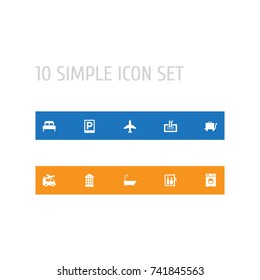 Set Of 10 Travel Icons Set.Collection Of Airplane, Transportation, Bathtub And Other Elements.