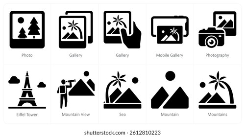 A set of 10 Travel and vacation icons as photo, gallery, mobile gallery, photography