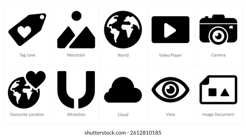 A set of 10 ui icons as tag love, mountain, world