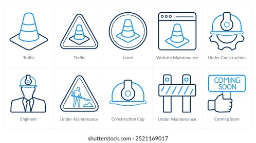 A set of 10 Under Construction icons as traffic, cone, website maintenance