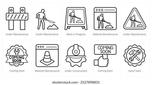 A set of 10 Under Construction icons as under construction, work in progress, website maintenance