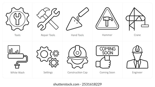 A set of 10 Under Construction icons as tools, repair tools, hand tools