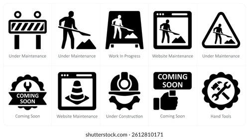 A set of 10 Under Construction icons as under construction, work in progress, website maintenance