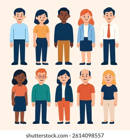 A set of 10 unique and diverse cartoon-style characters in flat design, perfect for creative projects, stickers, or UI elements. 