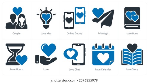 A set of 10 Valentine's Day icons as couple, love idea, online dating