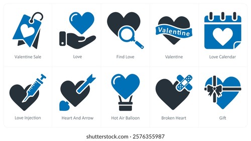 A set of 10 Valentine's Day icons as valentine sale, love, find love