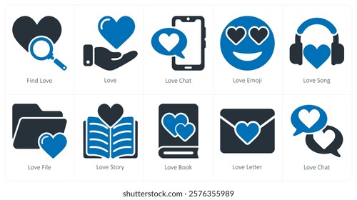 A set of 10 Valentine's Day icons as find love, love, love chat