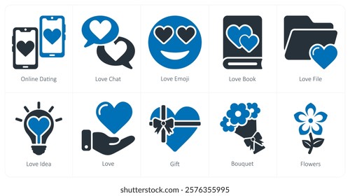 A set of 10 Valentine's Day icons as online dating, love chat, love emoji