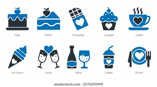 A set of 10 Valentine's Day icons as cake, pastry, chocolate