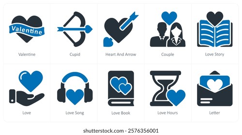 A set of 10 Valentine's Day icons as valentine, cupid, heart and arrow