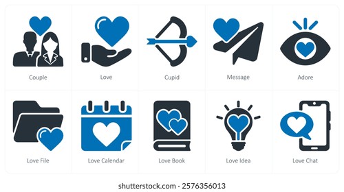 A set of 10 Valentine's Day icons as couple, love, cupid