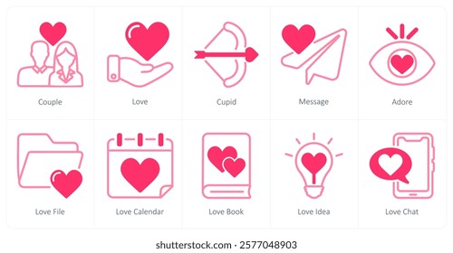 A set of 10 Valentine's Day icons as couple, love, cupid