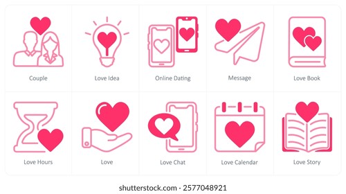 A set of 10 Valentine's Day icons as couple, love idea, online dating