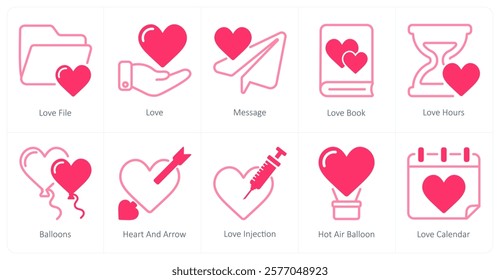 A set of 10 Valentine's Day icons as love file, love, message, love book