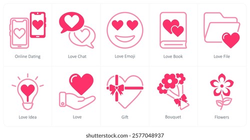 A set of 10 Valentine's Day icons as online dating, love chat, love emoji