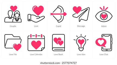 A set of 10 Valentine's Day icons as couple, love, cupid