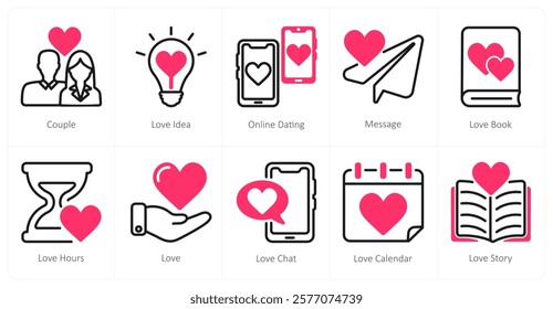 A set of 10 Valentine's Day icons as couple, love idea, online dating