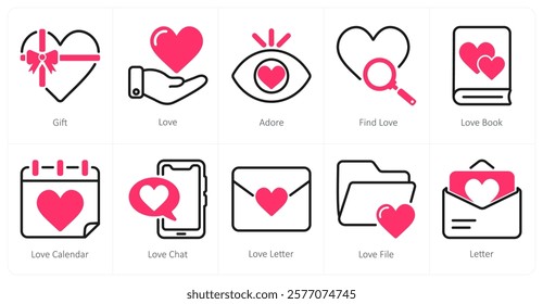 A set of 10 Valentine's Day icons as gift, love, adore