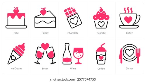 A set of 10 Valentine's Day icons as cake, pastry, chocolate