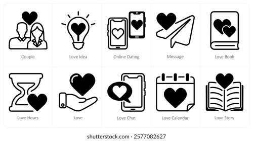 A set of 10 Valentine's Day icons as couple, love idea, online dating