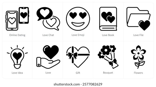 A set of 10 Valentine's Day icons as online dating, love chat, love emoji