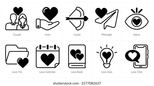 A set of 10 Valentine's Day icons as couple, love, cupid