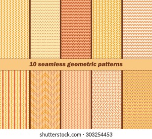 Set of 10 various seamless geometric patterns in autumn colors. Vector illustration for various creative projects