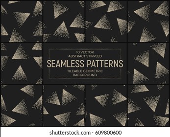 Set of 10 Vector Abstract Stippled Seamless Patterns. Handmade Tileable Geometric Dotted Grunge Background