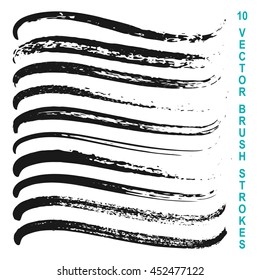 Set of 10 vector grungy artistic brushes. Messy hand drawn mascara, pencil and ink strokes isolated on white background. Qualitative trace of real texture. Art Brushes included in EPS file