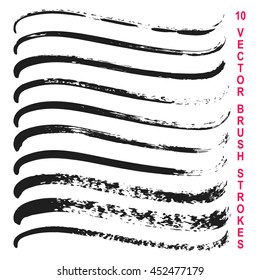Set of 10 vector grungy artistic brushes. Messy hand drawn mascara, pencil and ink strokes isolated on white background. Qualitative trace of real texture. Art Brushes included in EPS file