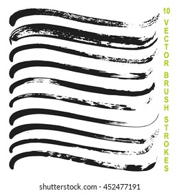 Set of 10 vector grungy artistic brushes. Messy hand drawn mascara, pencil and ink strokes isolated on white background. Qualitative trace of real texture. Art Brushes included in EPS file