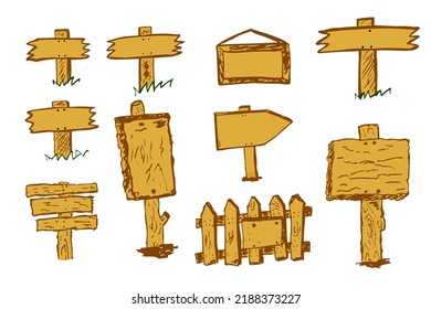 Set 10 Vector Hand Draw Sketch, Wooden Board of Plank
