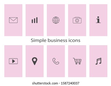 Set of 10 vector icons on soft pink background for web stores, scrapbooking, bullet journals, blogging, etc. Highlights Stories Icons. Simple business vector icons.