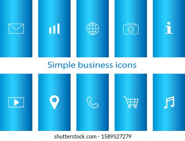 Set of 10 vector icons on blue gradient background for web stores, scrapbooking, bullet journals, blogging, etc. Highlights Stories Icons. Simple business vector icons.