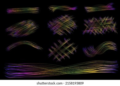 Set 10 Vector multiple colorful line scribble, isolated on white

